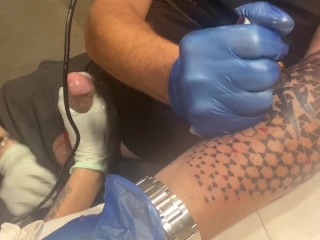 I tattoo myself and my wife came and helped. Hard handjob/sucking/toys and Cock_electrocution