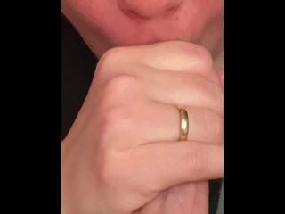 POV - Married MILF forgot_to take off weddingring before cheating and giving sloppy blowjob