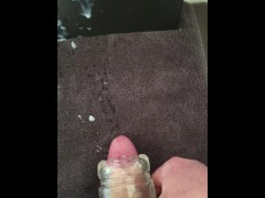 Boy's INTENSE orgasm and huge cumshot after fucking clear fleshlight