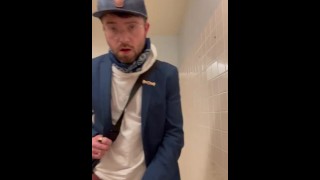 Huge Cumshot Dangerous Public Wank In Store Men's Room With MASSIVE Cum Spray
