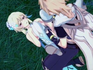 Lumine and Aether have intense sex in the meadow at night. - Genshin Impact_Hentai