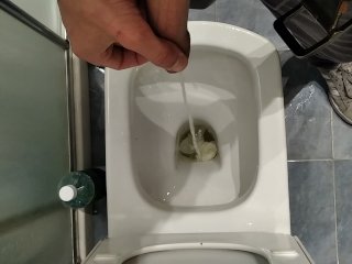 Big Cock Pisses In The Bathroom And Then Jerks Off With Massage Body Oil