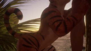 Female Tiger Orgasm / Squeezes His Dick (Cum Inside) | Wild Life Furry