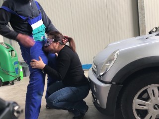 I take the car to the mechanic but_pay him with a perfect blowjob...public blowjob with deep_throat