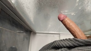 Uncut Cock Close Up After The Shower And Cum On The Glass I Shake My Big Horny Cock