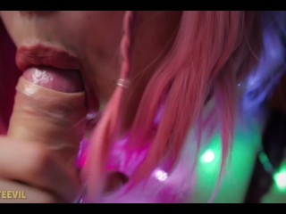 Pretty Asian girl with pink hair sucksdick juicy in close-up pov