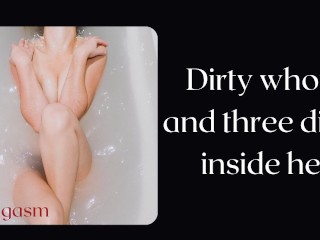 Dirty whore and three dicks inside her – She made dreams come true. Erotic audio.