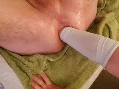 Double anal toys and hard anal punch fisting him until he cums!!!