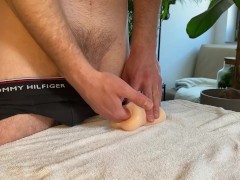 Slowly teasing my cock and fucking this toy