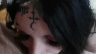 Tattooed goth ts bunny blowjob (more on of)