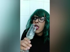 Drinking my Cum from a Glass Jerking and Swallow