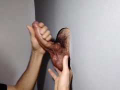 Male with furry cock comes to Gloryhole after escaping from work.
