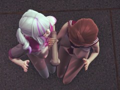 Two schoolgirls handjob of a classmate