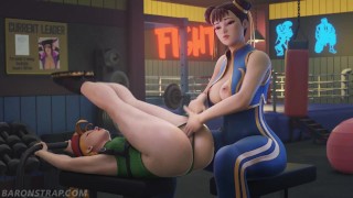 Street Fighter Lesbian Fingering Workout With Cammy And Chun-Li