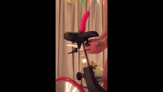 Bike Using A Very Large Dildo To Size Up My Indoor Bike