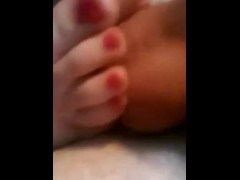 Girlfriend footjob cum on feet