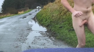 Young TEEN CAUGHT OUTSIDE JERKING OFF ON PUBLIC ROAD