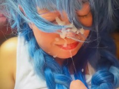 Cute Anime Asian Girl Morning Facial Cumshot - Monster Cock Kisses