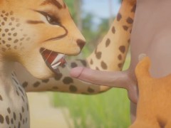 Leopard Furry Girl Fucks skinny Guy
