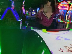 Sexy Wife Plays Air Hockey with Tits Out and Bouncing