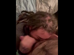 Chick with dreads chokes on cock