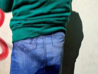 Pissing My Denim Skirt In Public