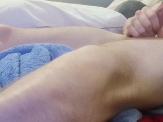 Young guy relaxing himself with a_nice orgasm after stroking his big white dick.MOANING!