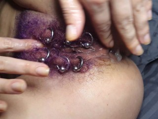 Purple Colored Hairy_Pierced Pussy Get Anal Fisting Squirt
