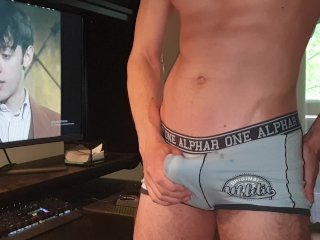 Jerking To Vintage Porn Through Underwear, Cum In Boxers