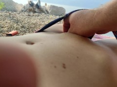 Italian milf let me touch her pussy in public beach
