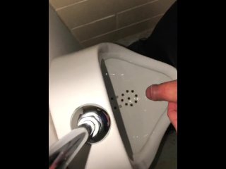 Risky Public WashroomMasturbation Pissing and Cumming Into_a Urinal
