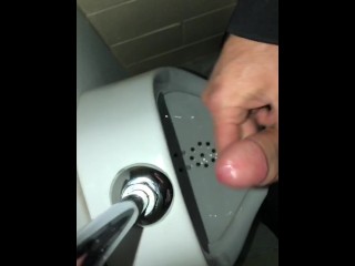 Risky Public Washroom Masturbation Pissing and Cumming into aUrinal