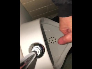 Risky Public Washroom Masturbation Pissing andCumming into a_Urinal