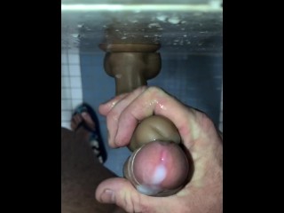 Shower Masturbation Piss and CumOn Wall Suction Dildo Then TasteIt