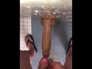 Shower Masturbation Piss and Cum On_Wall Suction Dildo Then_Taste It