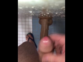 Shower Masturbation Piss and Cum_On Wall Suction Dildo Then Taste It