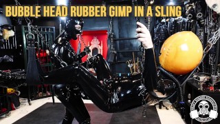 Pegging Heavy Rubber Dominatrix Strap-On Teaser With Bubble Head Rubber Gimp In A Sling