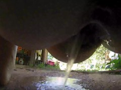 Fat girl peeing on security camera outside wet hairy pussy pissing on feet