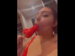 Sexy Spanish chick sucking on dick lollipop 