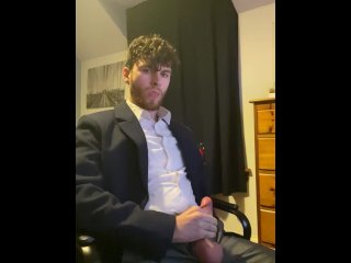 Lad In Suit Jerking Off After Work