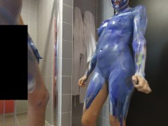 Painted tinder girl before hard fuck in the bathroom