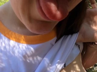 Hiking babe shows ass and gets fucked_POV cum inmouth