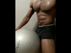 Horny Muscular College Student Fucking Workout Ball Dry Humping - Cum Handsfree