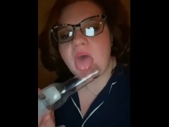 Slut fucks herself with Beer bottle 