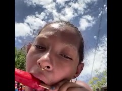 Sucking a Popsicle *Teary eyes*
