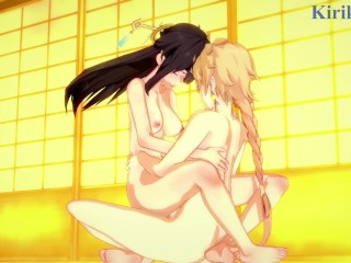 Beidou and Aether_have intense sex in a Japanese-style room. - Genshin Impact Hentai