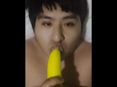 young gay devours a rubber penis