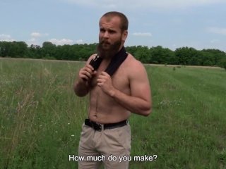 Bigstr - Muscular Bearded Farmer Fucks A Stranger In The Fields & Cums On His Belly For Some Cash