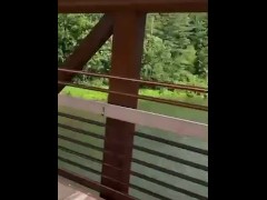 Being naughty on a public park trail flashing ass and pussy caught by 2men