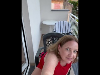 Dripping wet orgasm with lovense and_clit vibrator on hotel_balcony